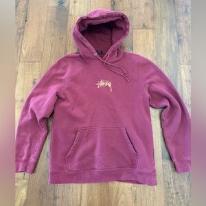 Stussy Burgundy Pullover sweatshirt Hoodie with Gold Logo